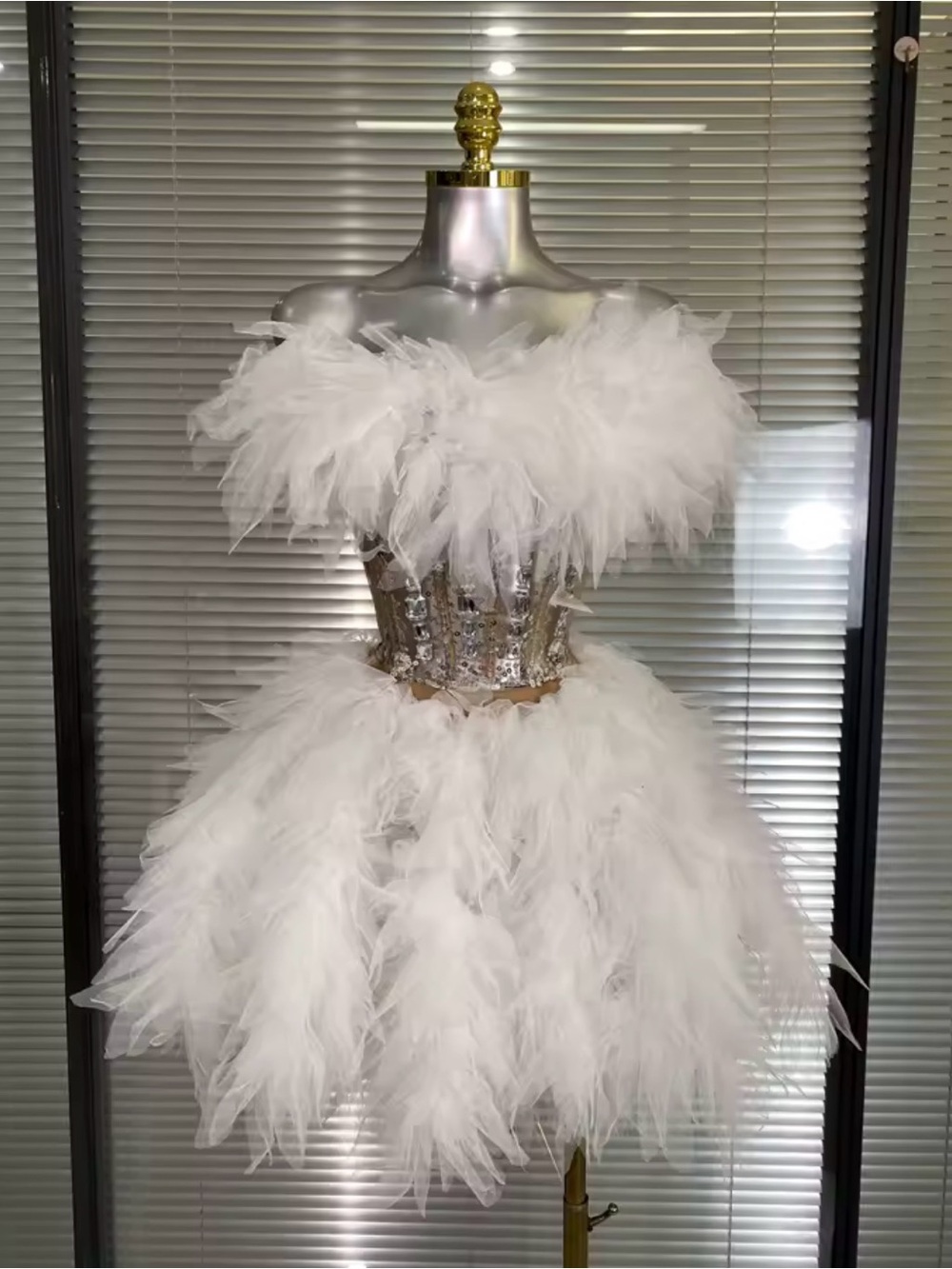 White Feather Tutu Dress with Sequin Bodice - Kids
